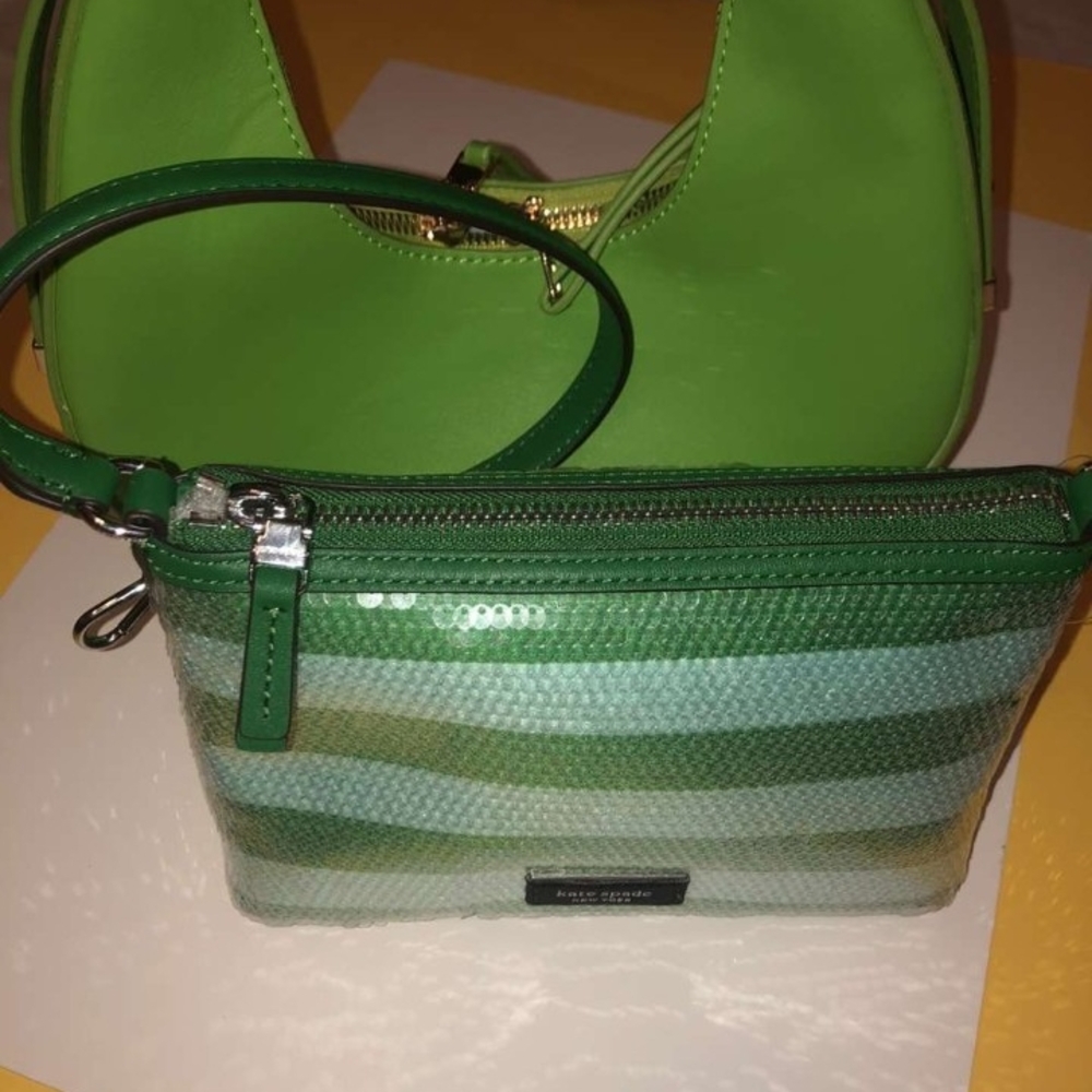 Kate Spade Green Striped Clutch
